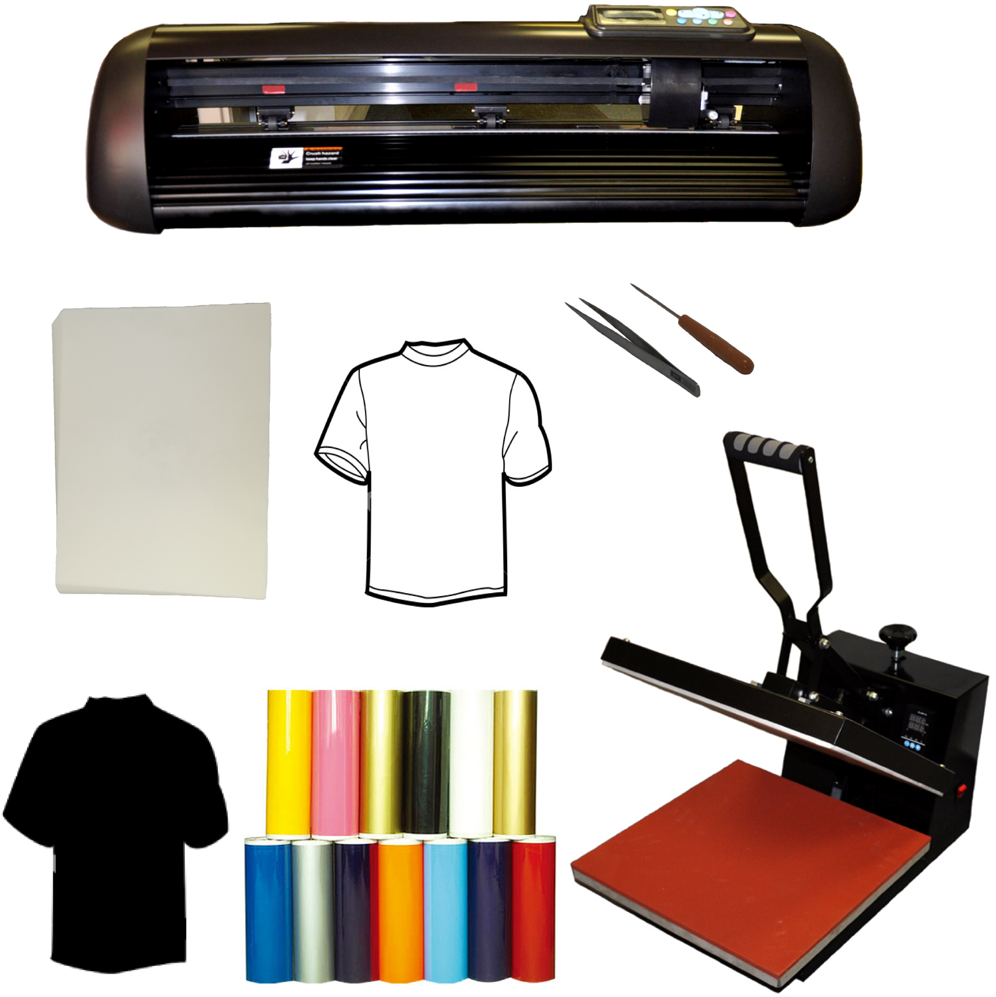 14" Metal 1000g Vinyl Cutter Plotter,15x15 Heat Press,Vinyl