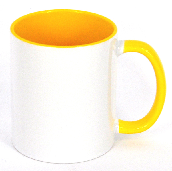11oz Inner & Handle Yellow Color Sublimation Coated Mugs
