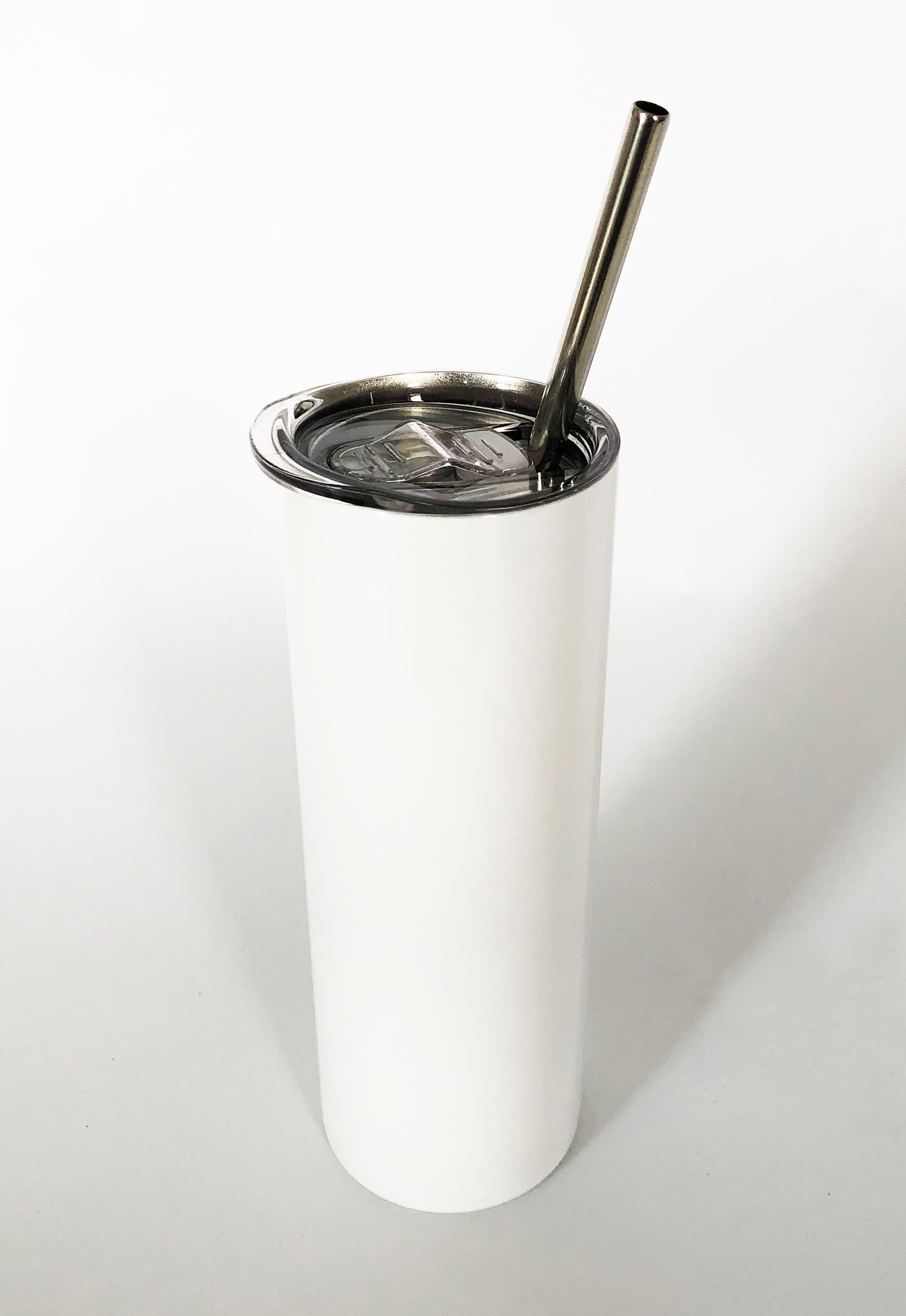 20oz Skinny White Sublimation Water Bottle w/Stainless Straw
