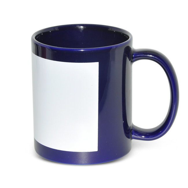 11oz Blue White Patch Sublimation Coated Mugs